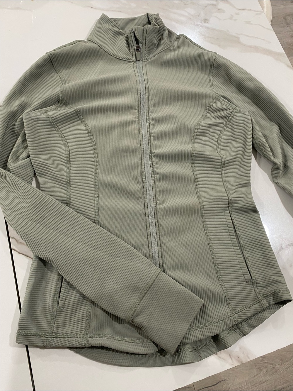 Light Sage Ribbed Zip-Up Jacket - Women